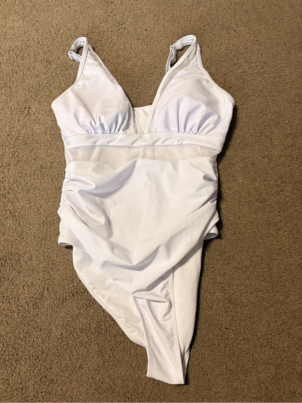 Women's White One-Piece Swimwear with V-Neck